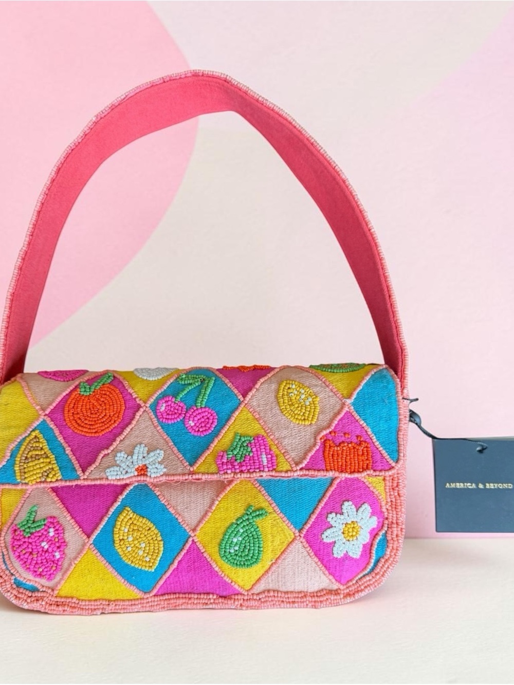 Viral America & Beyond Beaded Colorful Pink Fruit Bag NWT Marshalls TJMaxx